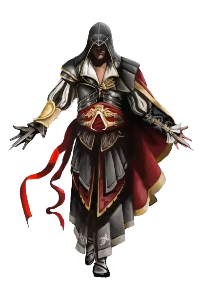 Desmond Mile personnage principal du jeu Assassins Creed en pleine lévitation.